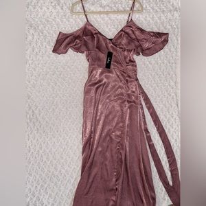 Lulu’s Rose Satin Wrap Maxi Dress